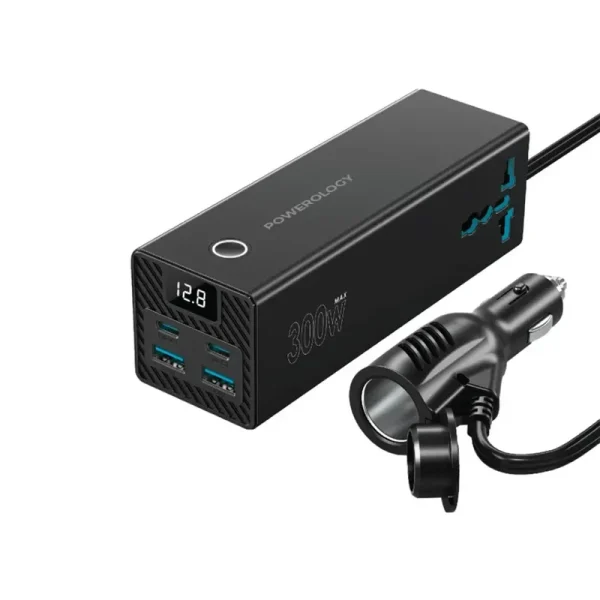 مبدل برق اینورتر و فندکی خودرو 300 وات پاورولوژی مدل PWCUQC038